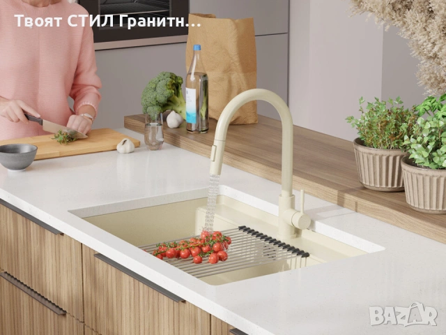 Бежава кухненска мивка за вграждане под плот Берген 80 Low 760x530 мм -20%, снимка 3 - Мивки - 53070184