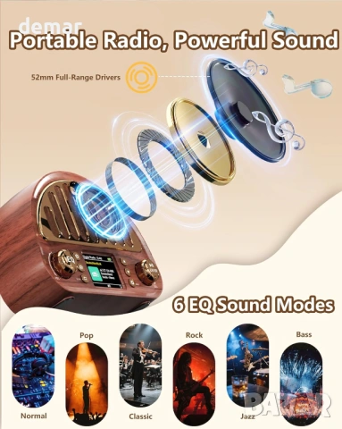 Винтидж DAB+/FM цифрово радио с Bluetooth, ретро преносимо, 3000mAh, снимка 4 - Радиокасетофони, транзистори - 54040290