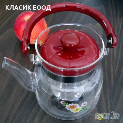 Огнеупорен стъклен чайник с цедка 1,6 л.