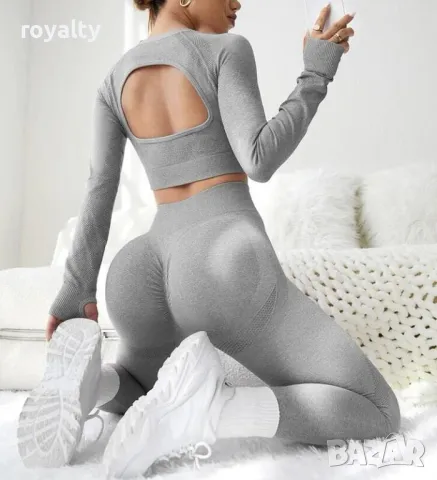 Дамски комплект клин и блуза в сиво