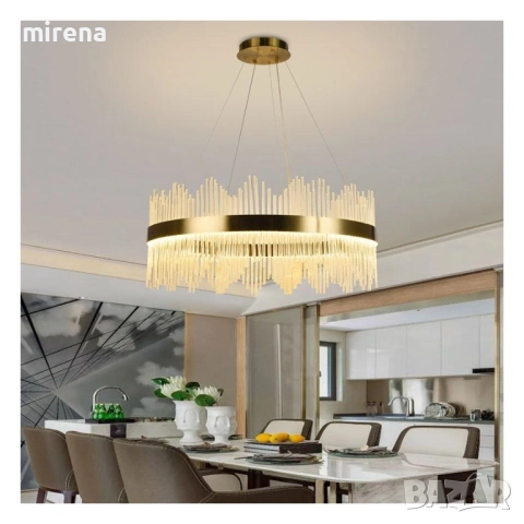 LED ЛЕД Димируем кристален полилей на връв 100 см зллатен, снимка 8 - Лампи за таван - 53224475