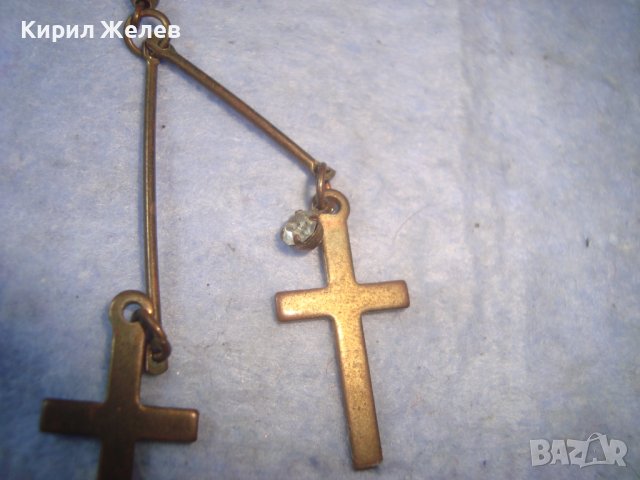 МЕСИНГОВА АРТ ОБЕЦА с ДВЕ КРЪСТЧЕТА и ФАСЕТИРАН ЦИРКОН 21531, снимка 3 - Обеци - 36954255