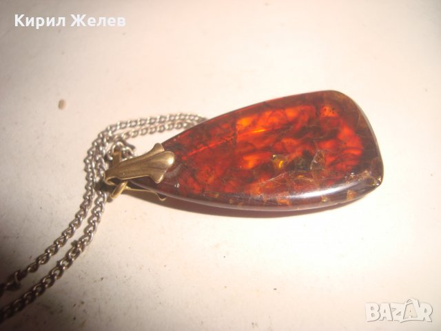 СТАРИНЕН КЕХЛИБАРЕН МЕДАЛЬОН АРТ ДЕКО 100% НАТУРАЛЕН БАЛТИЙСКИ КЕХЛИБАР с БРОНЗОВА ВЕРИЖКА 14980, снимка 8 - Антикварни и старинни предмети - 31196140