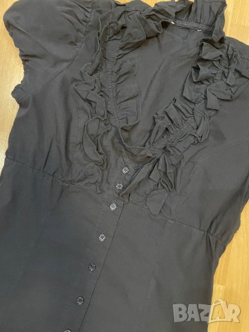 Черна дамска риза с къс ръкав , снимка 2 - Ризи - 44464404
