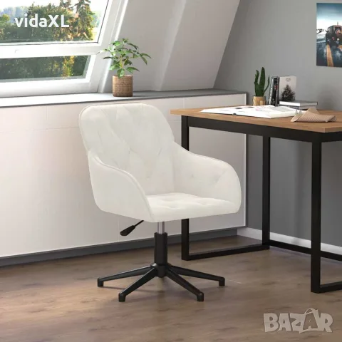 vidaXL Въртящ се офис стол, кремав, кадифе, снимка 2 - Столове за офис - 56147117