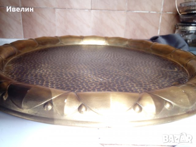 стара медна /месингова/ тава,поднос, снимка 3 - Антикварни и старинни предмети - 32106625