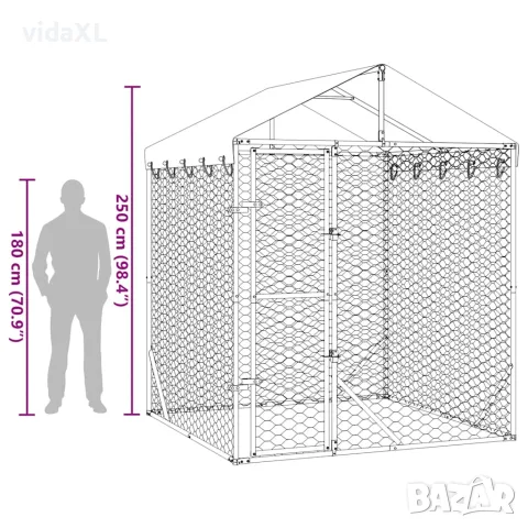 vidaXL Външна клетка за куче с покрив сребриста 2x2x2,5 м стомана, снимка 9 - За кучета - 56146227