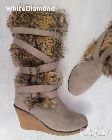 Дамски бежови ботуши на платформа номер 35- 36, снимка 2 - Дамски ботуши - 52343322