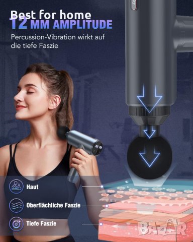 Lefity Мощен масажен пистолет 2600 mAh с 30 скорости и 6 масажни глави,с USB C порт за зареждане, снимка 5 - Други - 40207951