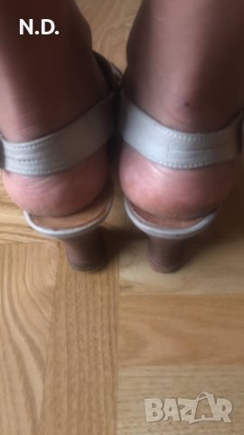 Бежеви дамски сандалети от естествена кожа с ток 6 см, размер 37 , снимка 3 - Сандали - 40871712