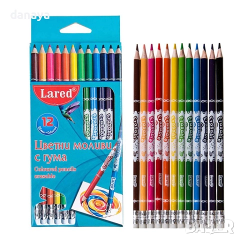 6047 Изтриващи се цветни моливи Lared, 12 вята