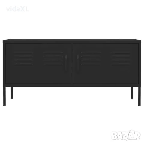 vidaXL ТВ шкаф, черен, 105x35x50 см, стомана, снимка 3 - Секции и витрини - 56147069