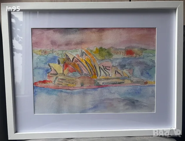 Sydney Opera House – оригинална акварелна картина с рамка, снимка 2 - Картини - 55875622