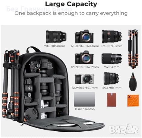 Нова Фото раница K&F Concept с отделение за лаптоп и статив, водоустойчива, снимка 3 - Чанти, стативи, аксесоари - 52155074