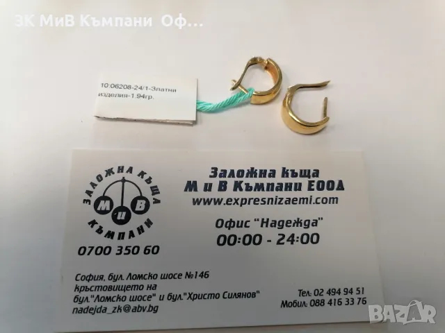 Златни дамски обеци - 1.94гр. - 14к.