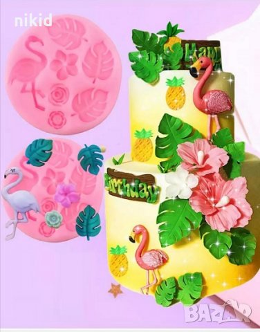 Фламинго Листо хаваи цветенца силиконов молд форма декорация украса фондан торта шоколад смола, снимка 1 - Форми - 30146387