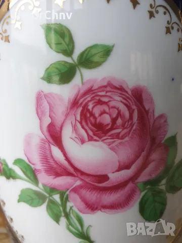 Royal KPM 18см/КПМ Бавария стара немска порцеланова ваза/роза-кобалт-злато, снимка 4 - Вази - 48853638