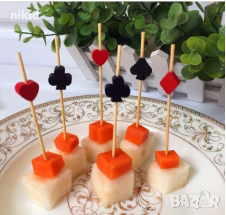 25 бр Покер карти дървени клечки за хапки коктейл плодове парти