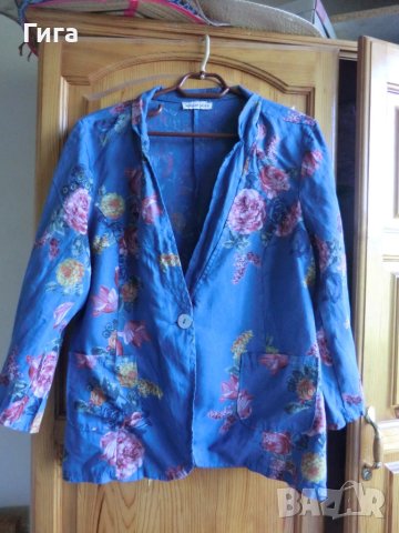 синьо сако на цветя 100%лен, снимка 3 - Сака - 40608042