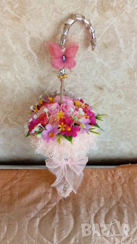 Чадърче с цветя, ръчно направено., снимка 3 - Декорация за дома - 53977900