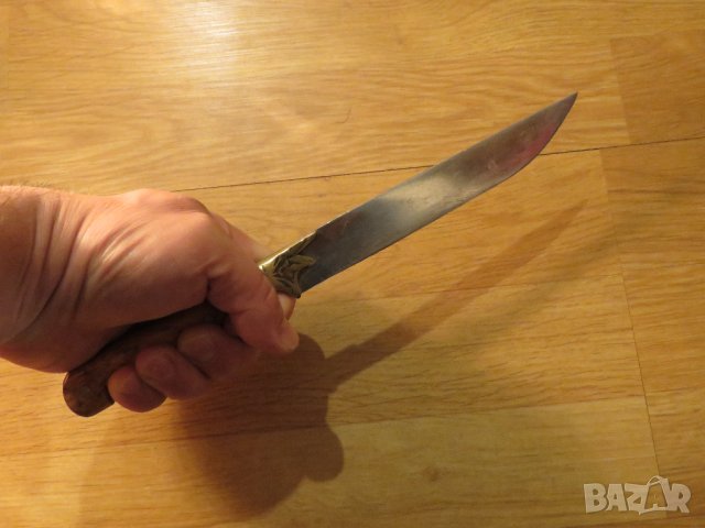 Старинен възрожден нож с гравюри и бронзови орнаменти по острието - нож за ценители и колекционери ., снимка 5 - Антикварни и старинни предмети - 38465151