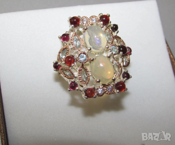 925 сребърен пръстен с етиопски опали, снимка 2 - Пръстени - 53975509