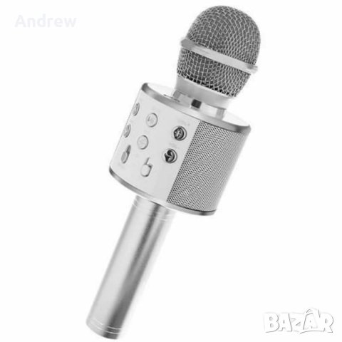 Караоке микрофон със сребрист високоговорител, снимка 2 - Микрофони - 42114585