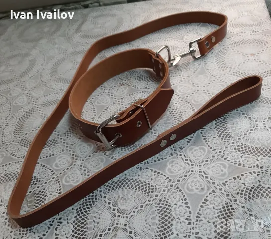 Комплект Ест. Кожа повод и каишка за голямо куче 