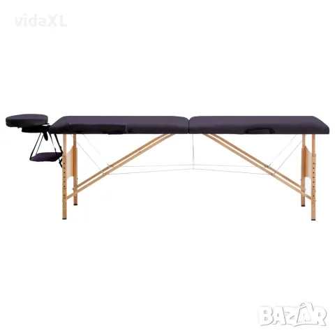 vidaXL Сгъваема масажна кушетка, 2 зони, дърво, лилава（SKU: 110186）, снимка 2 - Секции и витрини - 56109309