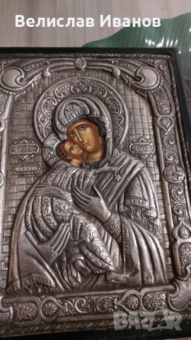 Старинна икона сребро 950. Гръцка. Богородица с Младенеца. , снимка 3 - Антикварни и старинни предмети - 44186076