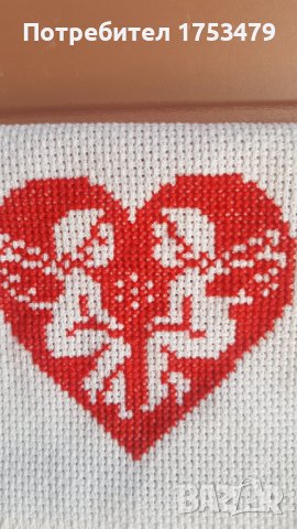 Сърце с ангели бродерия гоблен мартеници, снимка 1 - Гоблени - 38818512