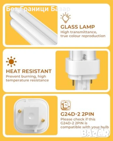 Нова G24D-2 18W 2 Pin Крушка 3000K 750lm CFL Енергоспестяваща 2 броя топла светлина, снимка 5 - Крушки - 54206592