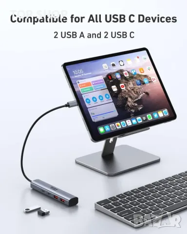 Selore&S-Global USB C Hub 4 порта USB 3.1 A + C, 10G, снимка 3 - Кабели и адаптери - 49444073