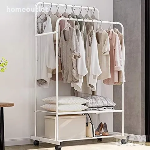 Мобилен стелаж за дрехи в бяло UNHO ZJJ211-WT-G2, снимка 2 - Закачалки - 49085731