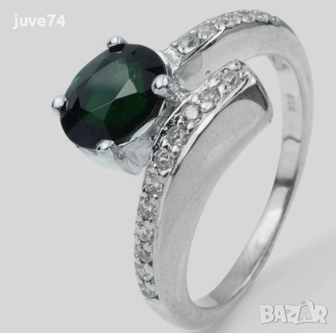 СРЕБЪРЕН ПРЪСТЕН  С ЦАВОРИТ (ЗЕЛЕН ГРАНАТ)-ТАНЗАНИЯ, снимка 2 - Пръстени - 52584711