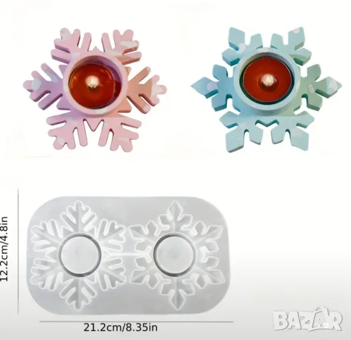 Молд поставка за свещи снежинки, снимка 2 - Форми - 47368492