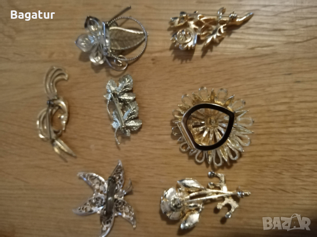 Лот 7бр,брошки,стари,жълти,винтидж,позлата,, снимка 2 - Антикварни и старинни предмети - 44623074