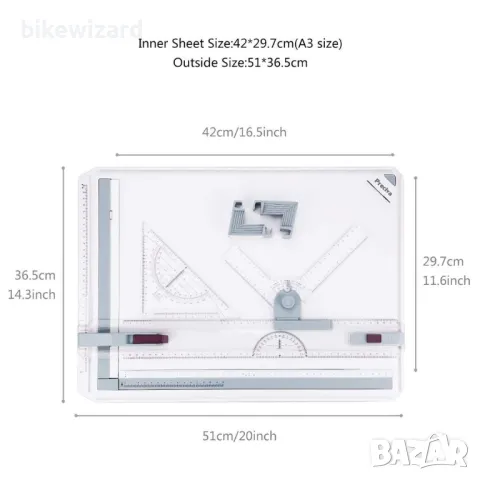 Дъска за рисуване Preciva, DIN A3, маса с аксесоари 51 х 36,5 см НОВА