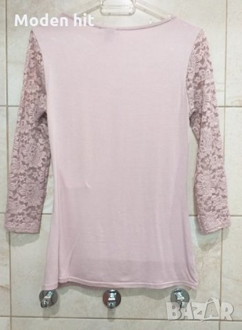 AMISU блуза с дантела цвят пудра, снимка 3 - Блузи с дълъг ръкав и пуловери - 30379597