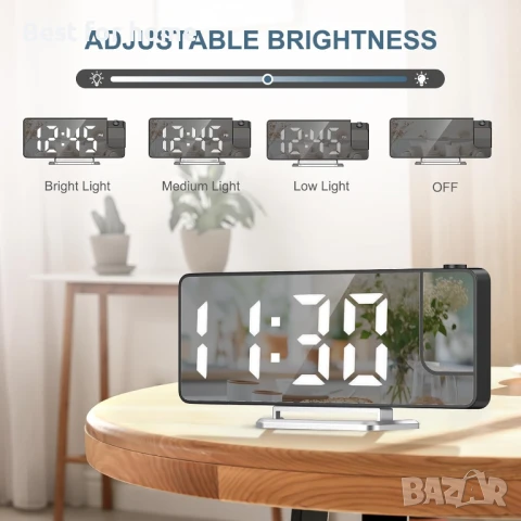 Ankilo 7.9-инчов LED проекционен будилник с огледален дисплей , снимка 5 - Друга електроника - 50875291