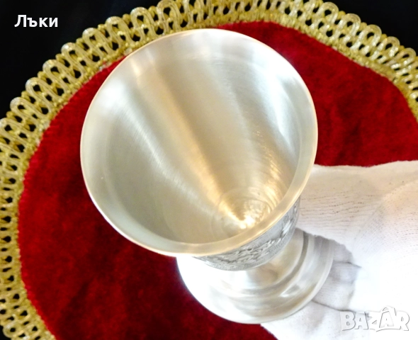 Чаша от калай за вино,изба,сватба,кръчма. , снимка 3 - Антикварни и старинни предмети - 51895027