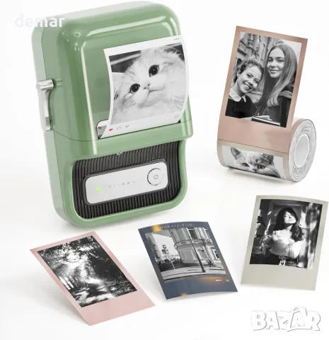 NIIMBOT B21 Pro термопринтер за етикети, 1 пакет 50x30 мм бели етикети, iOS и Android, зелен