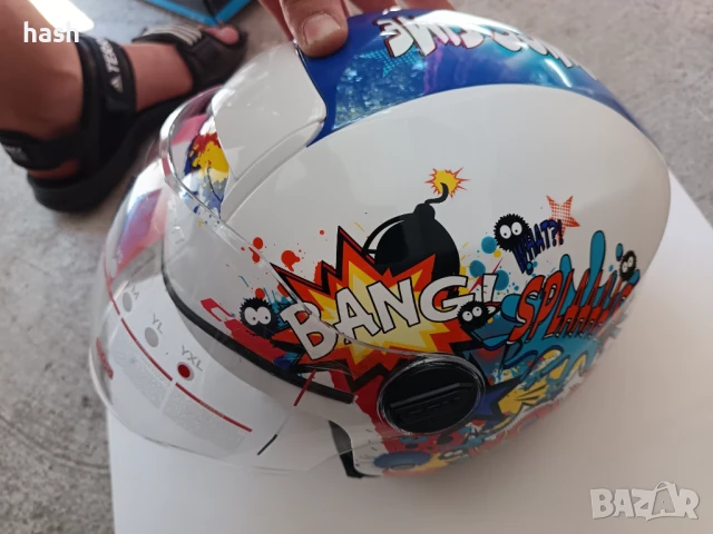 Детска мотоциклетна каска CGM 261G MINI COMICS бяла 261G-ALA-79-YE размер JXL, (53-54cm), снимка 11 - Спортна екипировка - 50784084