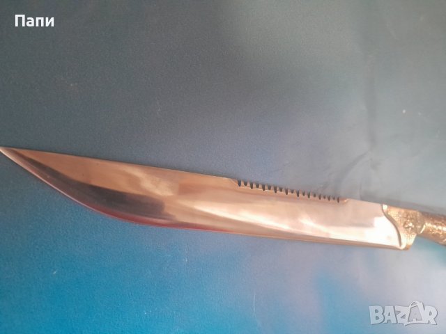 Голям ловен нож от биволски рог с бронз, снимка 2 - Ножове - 38390874