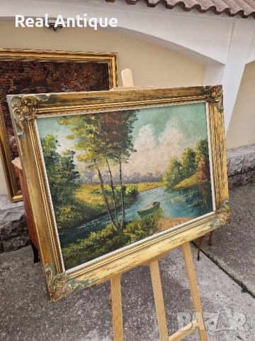 Страхотна белгийска антикварна авторска картина масло върху платно , снимка 6 - Антикварни и старинни предмети - 51508650