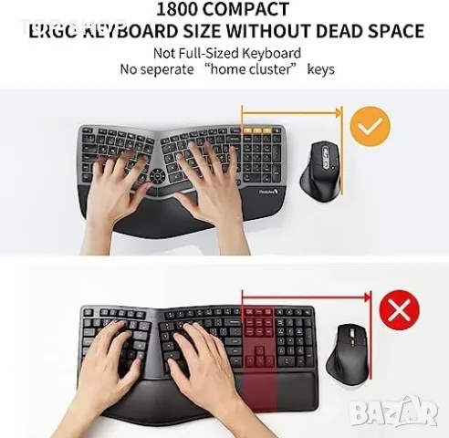 Нова Ергономична безжична клавиатура и мишка Windows Mac Android компютър лаптоп работа офис, снимка 3 - Клавиатури и мишки - 49335269