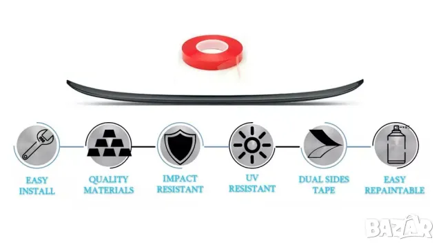 Лип спойлер заден черен пиано лак подходящ за Volkswagen Passat B6 sedan (2005-2010), снимка 2 - Аксесоари и консумативи - 47404675