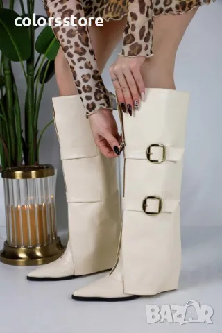 Ботуши на платформа - бежова кожа - KDK10, снимка 2 - Дамски ботуши - 48419910