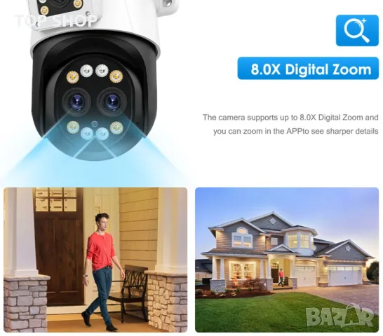 Външна камера 6K 12MP Wifi IP с 10X оптично увеличение Три обектива, снимка 4 - Камери - 49115510