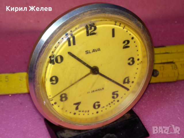 SLAVA MADE in USSR Стар КОЛЕКЦИОНЕРСКИ РУСКИ БУДИЛНИК МЕХАНИЧЕН НАСТОЛЕН ЧАСОВНИК СЛАВА СССР 43400, снимка 3 - Антикварни и старинни предмети - 44536265